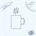 Coffee cup flat line sketch icon isolated on white background. Tea cup. Hot drink coffee. Vector Illustration. Royalty Free Stock Photo