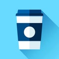 Coffee cup in flat style on blue background. Drink with you. Simple object. Vector design element for your business project Royalty Free Stock Photo