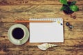 Coffee cup, flower pot, shell, pencil and notebook Royalty Free Stock Photo