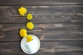 Coffee Cup and flowers of dandelions Royalty Free Stock Photo