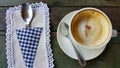 Coffee cup or fresh coffee on wooden table in morning time Royalty Free Stock Photo