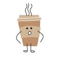 Coffee cup - funny cartoon character with emotion of surprise - white background Royalty Free Stock Photo