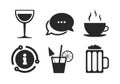 Drinks signs. Coffee cup, glass of beer icons. Vector Royalty Free Stock Photo