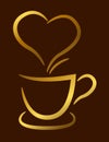 Coffee cup gold on brown background, illustration Royalty Free Stock Photo