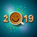 Coffee cup for good mood in New Year 2019 Royalty Free Stock Photo