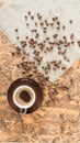 Turkish coffee and beans .Brown Coffee cup. Royalty Free Stock Photo