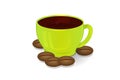 Coffee cup green and coffee beans isolate 3d vector