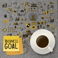 Coffee cup with hand drawn business goal strategy