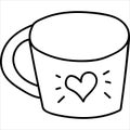 Coffee cup hand drawn outline doodle icon with a heart. cup of coffee vector sketch illustration for print, web, mobile Royalty Free Stock Photo