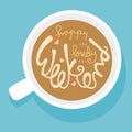 Coffee cup and Happy lovely weekend word lettering illustration
