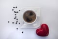 Coffee cup with heart and coffee beans Royalty Free Stock Photo