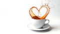 Coffee cup with heart-shaped splash on white background Royalty Free Stock Photo