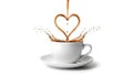 Coffee cup with heart-shaped splash on white background Royalty Free Stock Photo