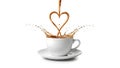 Coffee cup with heart-shaped splash on white background Royalty Free Stock Photo