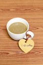 Coffee cup with heart tag write I love coffee word Royalty Free Stock Photo