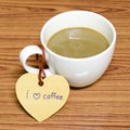 Coffee cup with heart tag write I love coffee word Royalty Free Stock Photo