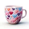 A coffee cup with hearts painted on it, cute cup