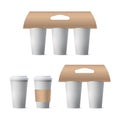 Coffee cup holder set mockup isolated on white background, vector