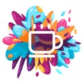 coffee cup hot cafe glass tea cup icon in colorful splat paint liquid splashing ink splash design creative illustration Royalty Free Stock Photo