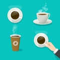 Coffee cup or hot drink mug vector flat cartoon and 3d side style illustration isolated clipart, person man hand holding Royalty Free Stock Photo