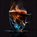 A coffee cup with ice and fire on black background. Royalty Free Stock Photo