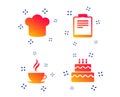 Coffee cup icon. Chef hat symbol. Birthday cake. Vector Royalty Free Stock Photo