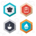 Coffee cup icon. Chef hat symbol. Muffin cupcake