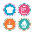 Coffee cup icon. Chef hat symbol. Muffin cupcake.