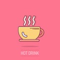 Coffee cup icon in comic style. Hot tea cartoon vector illustration on isolated background. Drink mug splash effect business Royalty Free Stock Photo