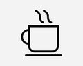 Coffee Cup Icon. Hot Beverage Drink Cafe Cafeteria Tea Latte Steam. Black White Sign Symbol EPS Vector Royalty Free Stock Photo