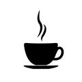 Coffee cup. Icon of mug of hot coffee or tea with steam. Black pictogram for cafe. Symbol of espresso, caffeine, latte and mocha. Royalty Free Stock Photo