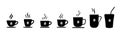 Coffee cup icon set. Cups of coffee tea collection. Hot drink icon. Disposable cup. Cup coffe with steam.