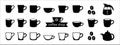 Coffee cup icon set. Hot drink cup icons vector set. Assorted cup with coaster vector stock illustration