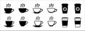 Coffee cup icon set. Hot drink cup icons vector set. Assorted cup with coaster vector stock illustration