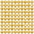 100 coffee cup icons set gold Royalty Free Stock Photo