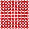 100 coffee cup icons set red Royalty Free Stock Photo