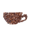 Coffee cup image made up of coffee beans on a white background