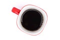 Red cup of hot black coffee isolated on white background with clipping path. Top view. Royalty Free Stock Photo