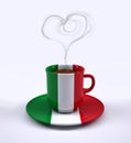 Coffee cup with Italy flag and heart smoke Royalty Free Stock Photo