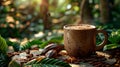 Coffee cup in a jungle setting Royalty Free Stock Photo