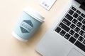 Coffee cup and laptop mockup Royalty Free Stock Photo