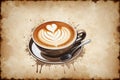 Coffee cup with latte art on grunge paper background Royalty Free Stock Photo