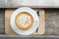 Coffee cup latte art in heart shape table.Frothy drink for coffee break after working or weekend meeting