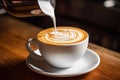 Coffee Cup with Latte or Cappuccino Art in Coffeeshop Closeup, Barista Makes Coffee with Milk Royalty Free Stock Photo