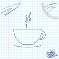 Coffee cup line sketch icon isolated on white background. Tea cup. Hot drink coffee. Vector Illustration. Royalty Free Stock Photo