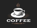 Coffee cup logo - vector illustration, emblem on black background Royalty Free Stock Photo