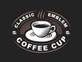 Coffee cup logo - vector illustration, emblem on black background Royalty Free Stock Photo