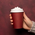 Empty White Label Hot Chocolate Cup Mockup With Detailed Hand Holding Royalty Free Stock Photo