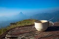 Coffee cup at mountain at Phou Khoun - Laos Royalty Free Stock Photo