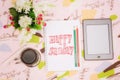 Coffee cup, notebook and ebook Royalty Free Stock Photo